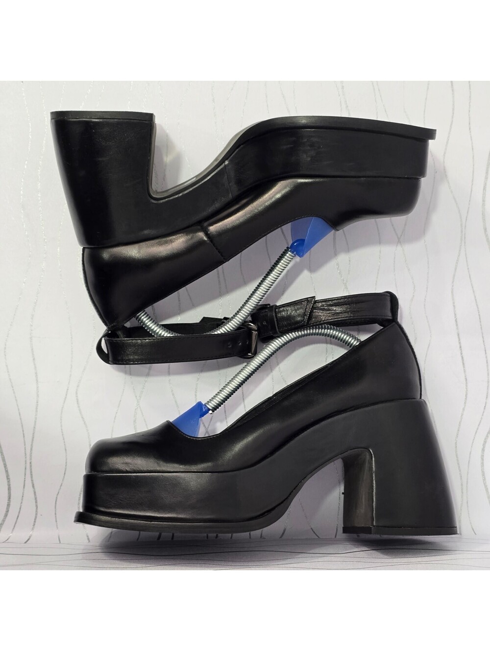 Jonak Paris Black Leather Platform Ankle Strap Heels EU 37 Made in Spain